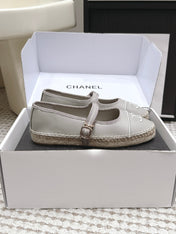 CHANEL 26S MARY JANE FLATS IN GREY LAMBSKIN ESPADRILLE SOLE