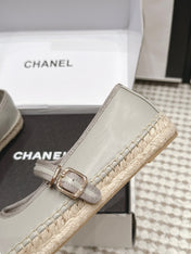 CHANEL 26S MARY JANE FLATS IN GREY LAMBSKIN ESPADRILLE SOLE