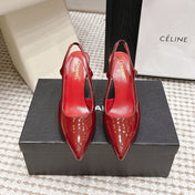 CHANEL 26S HIGH HEEL SLINGBACKS 80 MM IN RED PATENT
