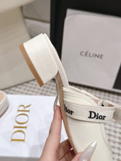DIOR 26S CLOSED-TOE LOW-HEEL MULE IN IVORY WHITE CALFSKIN WITH BOW