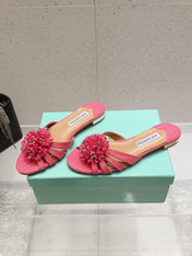 AQUAZZURA 26S SANDALS IN PINK WOVEN RAFFIA