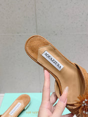 AQUAZZURA 26S SANDALS IN BROWN WOVEN RAFFIA