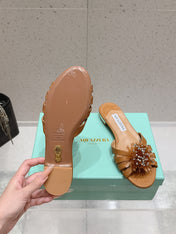 AQUAZZURA 26S SANDALS IN BROWN WOVEN RAFFIA