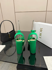 DIOR 26S HIGH HEEL SANDALS 120 MM IN GREEN SATIN