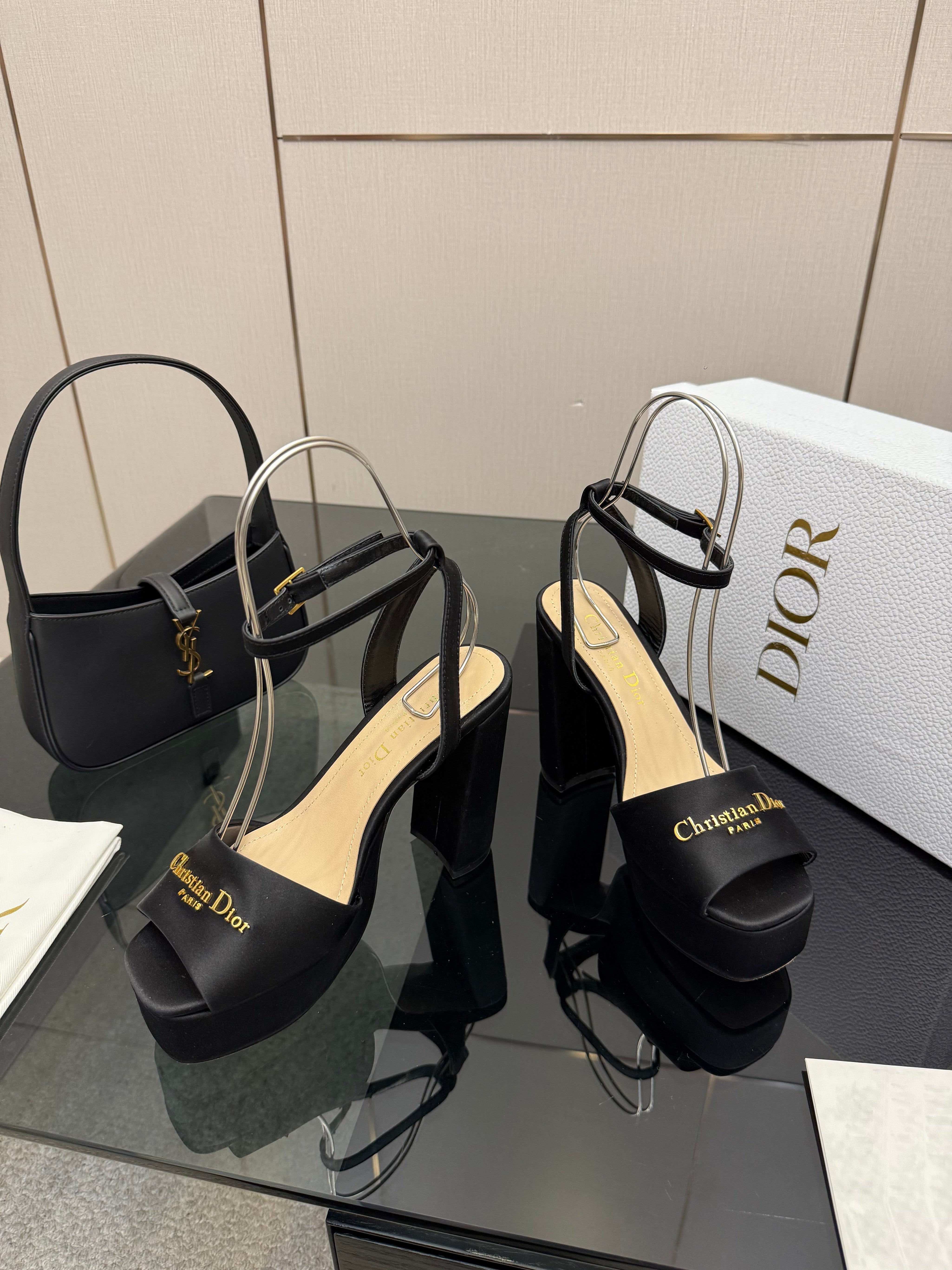 DIOR 26S HIGH HEEL SANDALS 120 MM IN BLACK SATIN