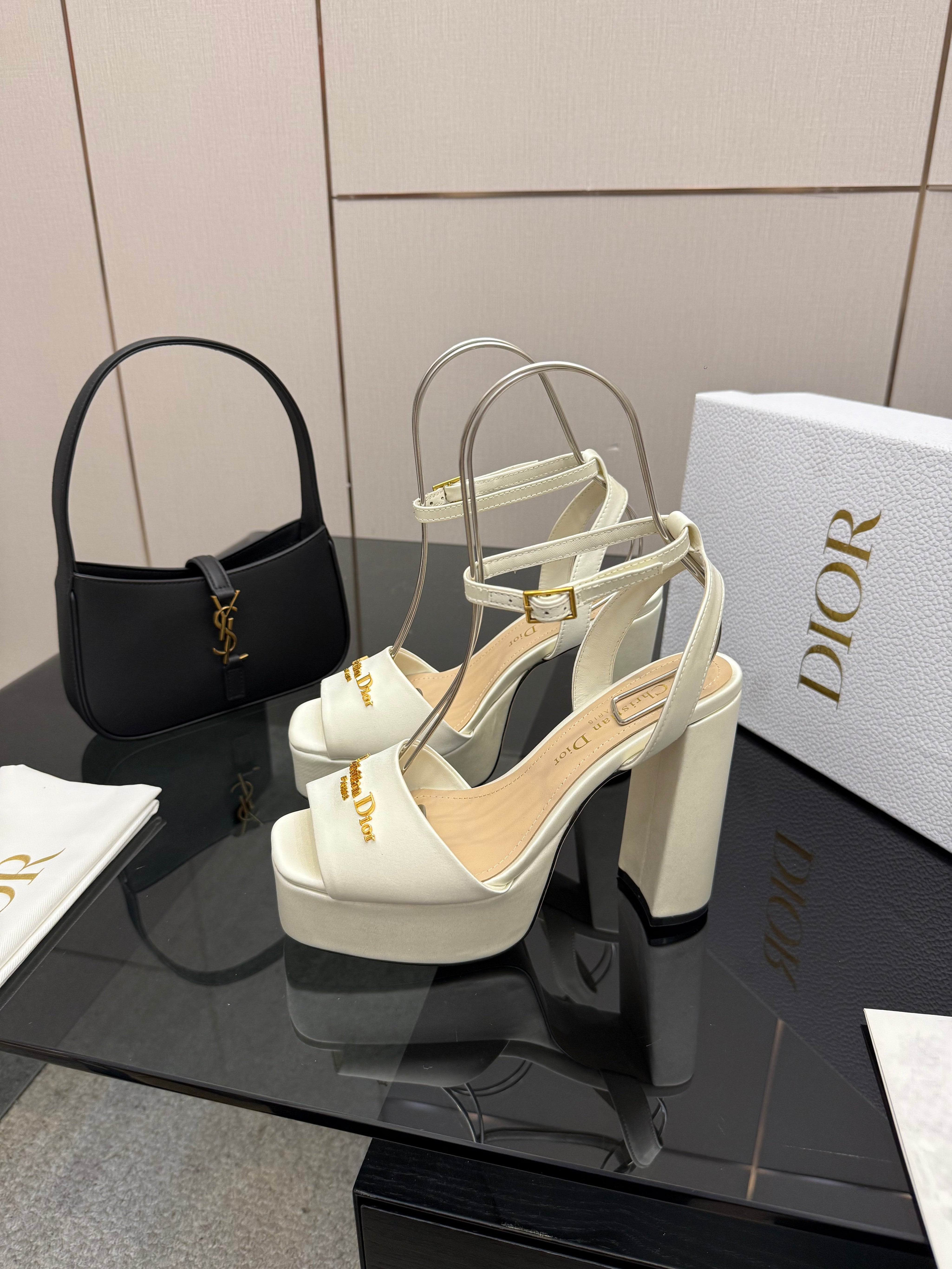 DIOR 26S HIGH HEEL SANDALS 120 MM IN WHITE SATIN