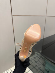 AQUAZZURA 26S SANDALS 100 MM IN BEIGE SUEDE & MESH