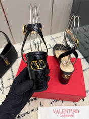 VALENTINO 26S SQUARE TOE ANKLE STRAP SANDALS IN BLACK CROC-EMBOSSED LEATHER
