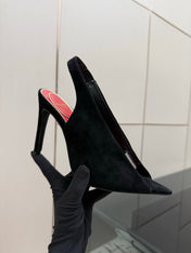 VALENTINO 26S POINTED-TOE SLINGBACKS IN BLACK SUEDE