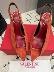 VALENTINO 26S POINTED-TOE SLINGBACKS IN ORANGE SUEDE