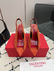 VALENTINO 26S POINTED-TOE SLINGBACKS IN ORANGE SUEDE