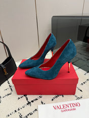 VALENTINO 26S HIGH HEELS 100 MM IN DEEP TEAL BLUE SUEDE