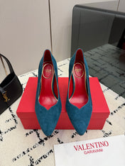 VALENTINO 26S HIGH HEELS 100 MM IN DEEP TEAL BLUE SUEDE