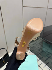 AQUAZZURA 26S HEEL SANDALS 135 MM IN BEIGE SATIN RHINESTONE