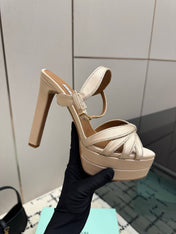 AQUAZZURA 26S HEEL SANDALS 135 MM IN BEIGE SATIN RHINESTONE