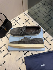PRADA 26S LOAFERS IN SLATE GREY SUEDE WITH RUBBER SOLE