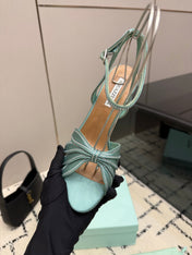 AQUAZZURA 26S HEEL SANDALS 105 MM IN MINT GREEN SATIN RHINESTONE