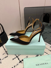 AQUAZZURA 26S POINTED-TOE PUMPS 105 MM IN BLACK SATIN
