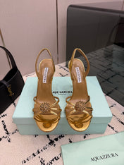 AQUAZZURA 26S STRAPPY HEELS 105 MM IN GOLD CALFSKIN