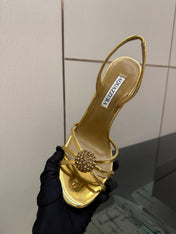 AQUAZZURA 26S STRAPPY HEELS 105 MM IN GOLD CALFSKIN