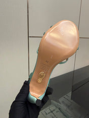 AQUAZZURA 26S STRAPPY HEELS 105 MM IN MINT GREEN SATIN