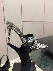 YSL 26S HIGH HEEL 100 MM IN GREY SNAKE PRINT SNAKESKIN
