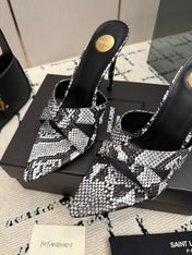 YSL 26S HIGH HEEL 100 MM IN GREY SNAKE PRINT SNAKESKIN