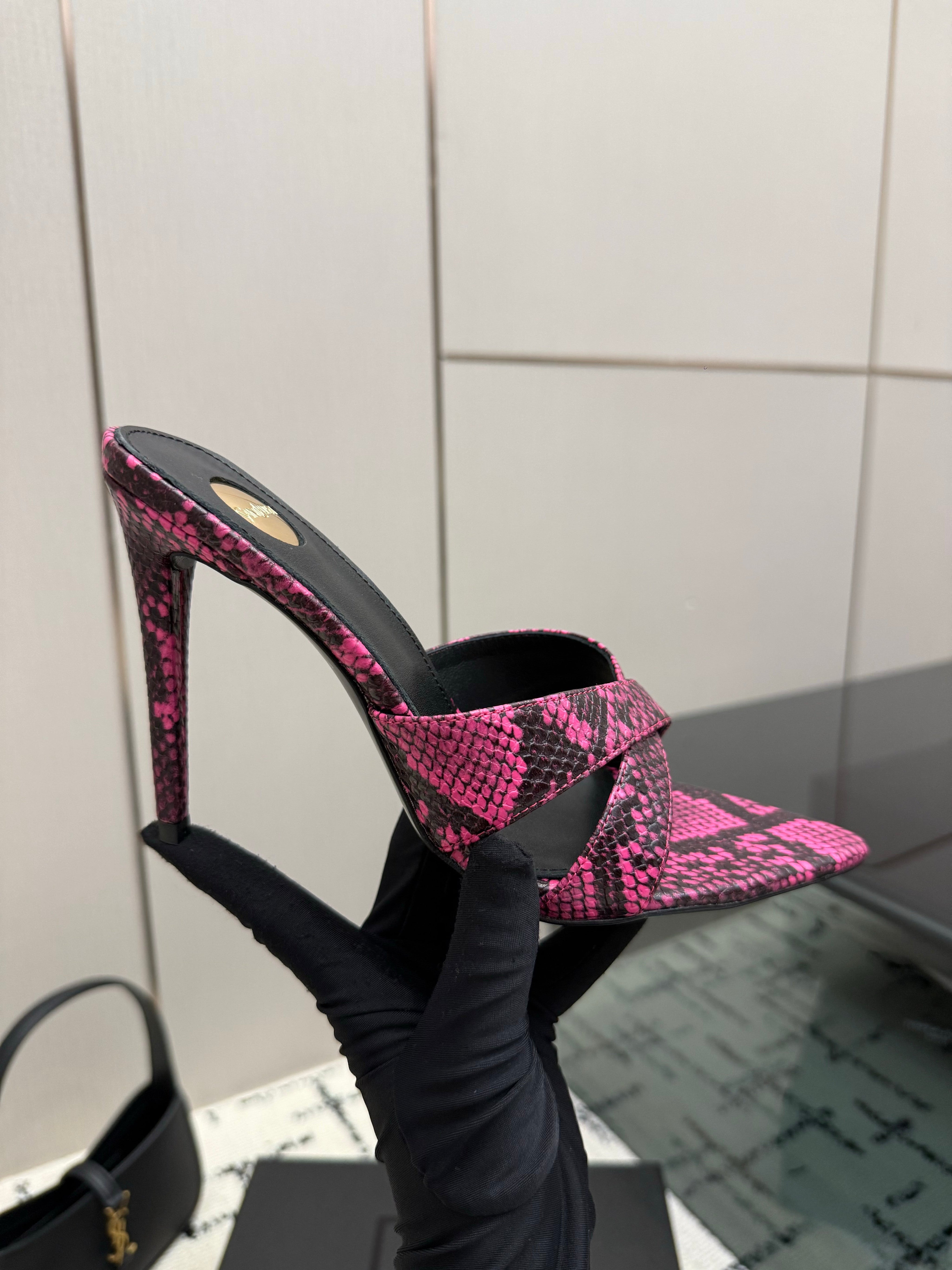 YSL 26S HIGH HEEL 100 MM IN PINK SNAKE PRINT SNAKESKIN