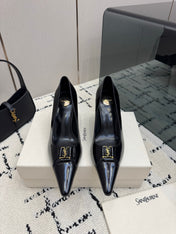 YSL 26S POINTED TOE PUMPS 75 MM IN BLACK LAMBSKIN PATENT