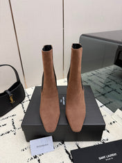 YSL 26S ANKLE BOOTS 100 MM IN BLACK AND BROWN SUEDE WITH SIDE ZIP CLOSURE