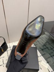 YSL 26S ANKLE BOOTS 100 MM IN BLACK AND BROWN SUEDE WITH SIDE ZIP CLOSURE