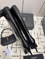 YSL 26S KNEE HIGH BOOTS 100 MM IN BLACK CALFSKIN PATENT SLIM SHAFT