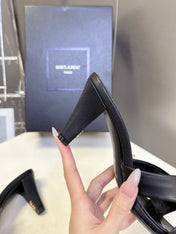 YSL 25S JILL MULES 75MM IN BLACK SMOOTH CALFSKIN