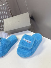 BALENCIAGA 25S SLIPPERS IN BLUE FAUX SHEARLING