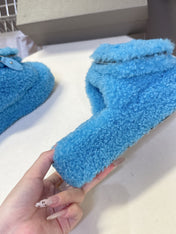 BALENCIAGA 25S SLIPPERS IN BLUE FAUX SHEARLING