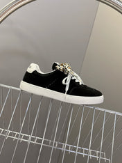 MIUMIU 25S SNEAKERS IN BLACK SUEDE WITH LEOPARD-PRINT LACES