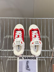 MIUMIU 25S SNEAKERS IN DARK RED SUEDE WITH SHEARLING