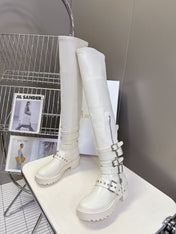 DIOR D-FIGHT BOOT 25S IN WHITE CALFSKIN WITH SILVER HARDWARE