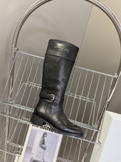 DIOR 25S BROWN HIGH BOOTS IN BLACK LAMBSKIN