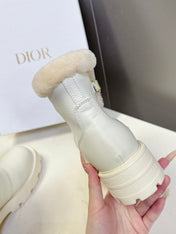 DIORALPS ANKLE BOOTS 25S IN WHITE LAMBSKIN AND BEIGE WOOL WITH GOLD HARDWARE