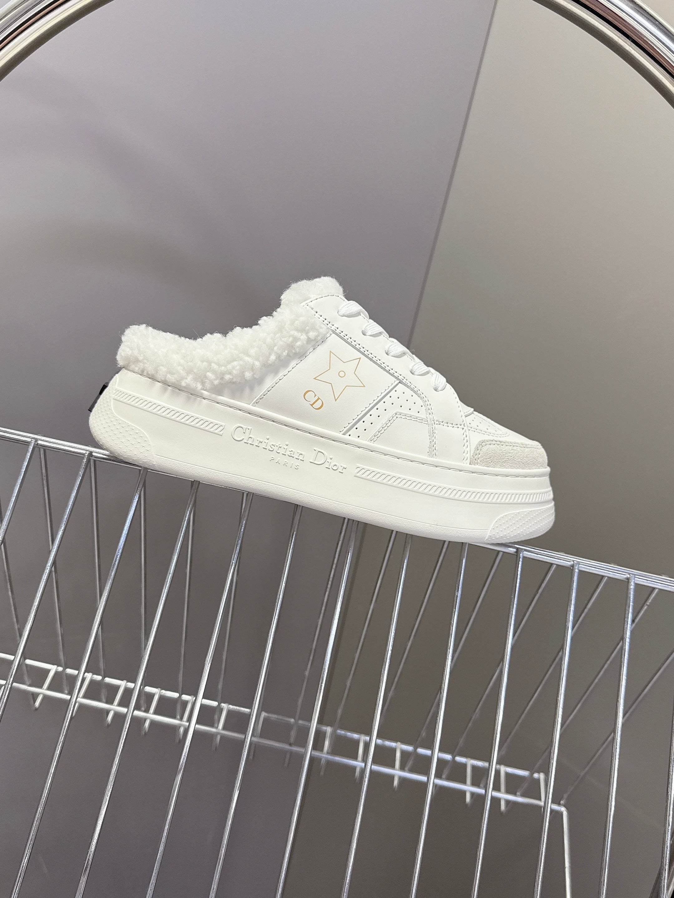 DIOR 25S DIOR STAR SNEAKERS 40 MM IN WHITE LAMBSKIN AND WOOL