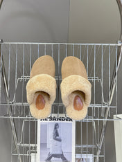 CELINE 26S WEDGE MULES IN SAND BEIGE SUEDE AND WOOL