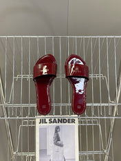 CELINE 26S FLAT SLIDES IN BURGUNDY RED PATENT LAMBSKIN
