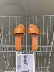 CELINE 26S FLAT SLIDES IN TAN BROWN LAMBSKIN