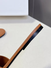 CELINE 26S FLAT SLIDES IN TAN BROWN LAMBSKIN