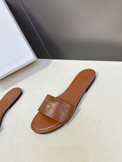 CELINE 26S FLAT SLIDES IN CARAMEL BROWN LAMBSKIN