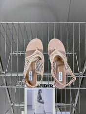 ALAIA 26S MESH THONG HEELS 55 MM IN PALE PINK PATENT CALFSKIN