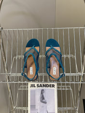 ALAIA 26S FLAT MESH THONG SANDALS IN PETROL BLUE SUEDE