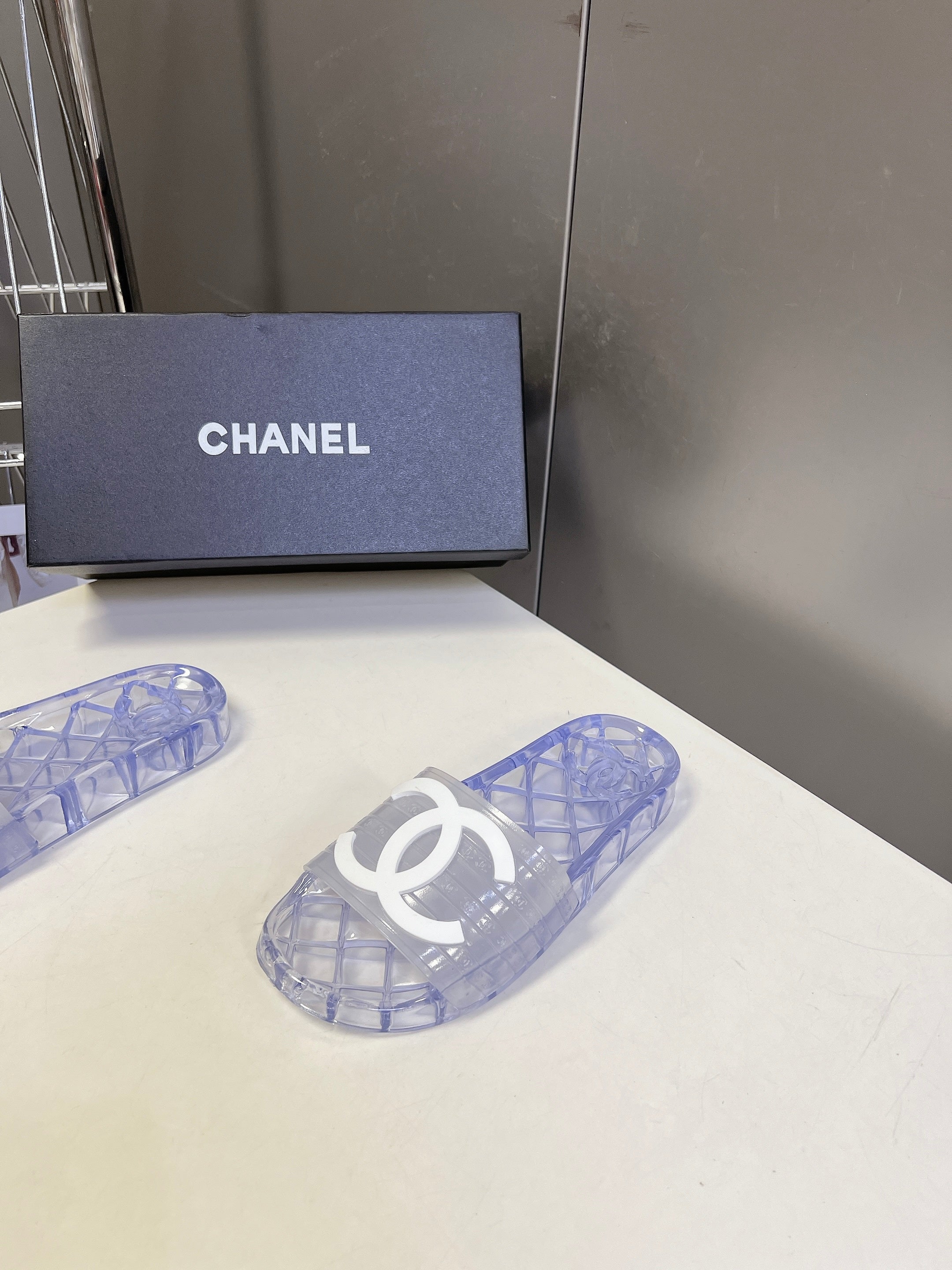 CHANEL 26S SLIDES IN LIGHT PURPLE PVC