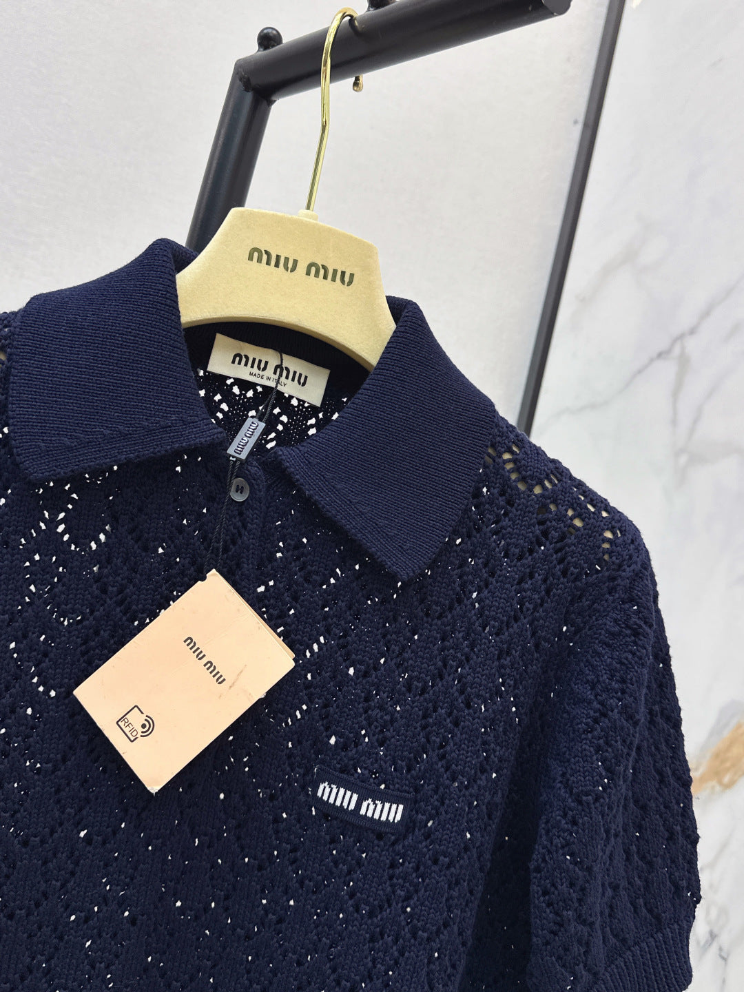 MIUMIU 26S SHORT-SLEEVED KNIT POLO SHIRT STYLE 1041